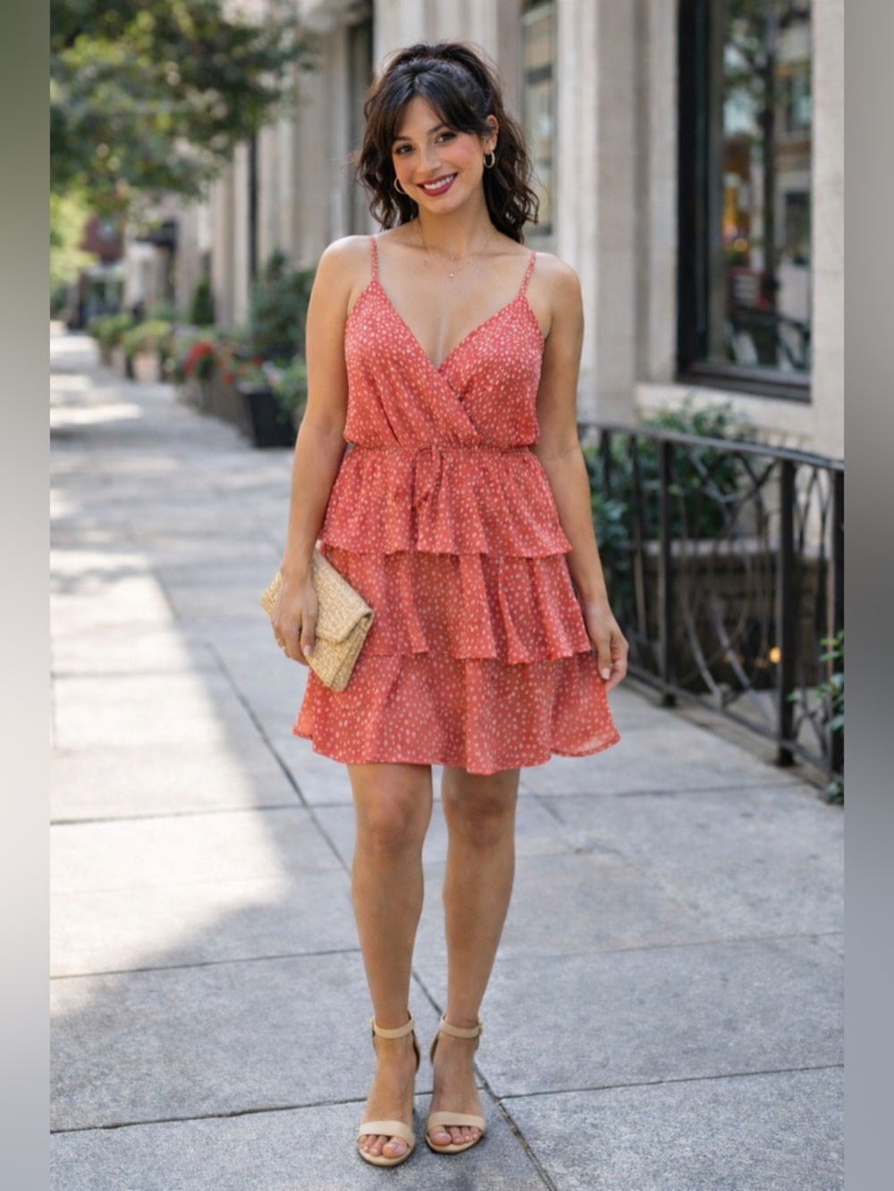 Trixxi Coral Pink Tiered Spaghetti-Strap Mini Dress XL